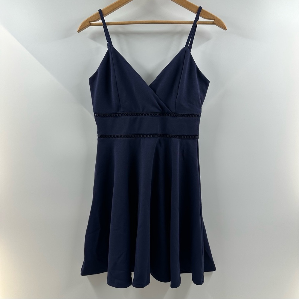 Jun & Ivy Navy Blue Floral A‑Line Dress – Size M